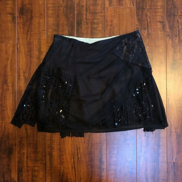 BLACK LACE BEAD SEQUIN FRINGE RUNWAY MINI Skirt